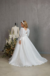 Girls Chiffon Special Occasion Communion Gown With Victorian Lace Sleeves